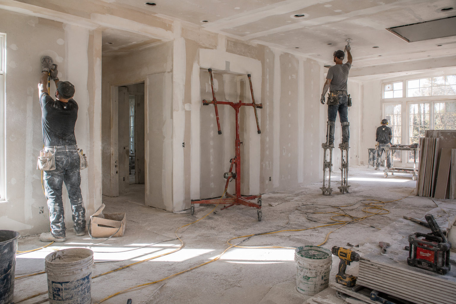 Professional drywall installation in a Toronto luxury home renovation